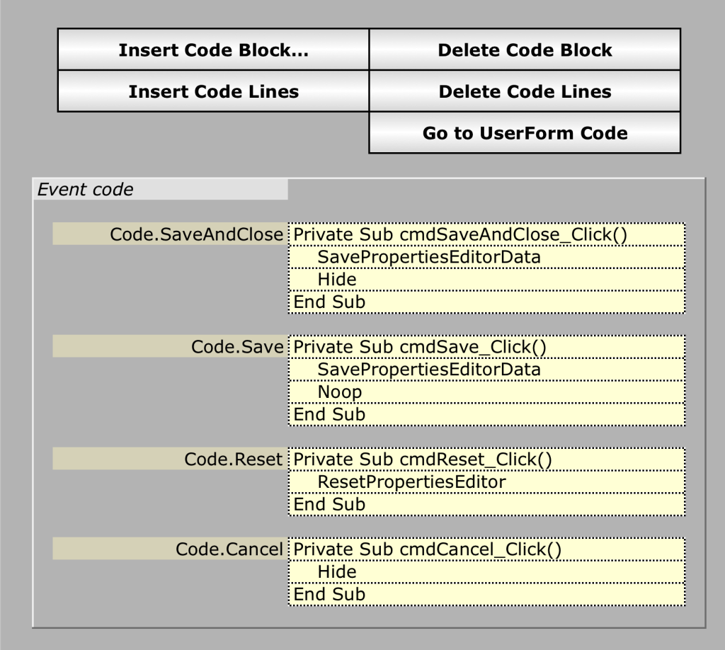 The Event code block of the FormSpec worksheet