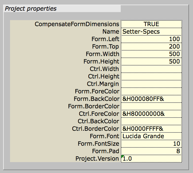 A portion of the Project worksheet of a Project workbook