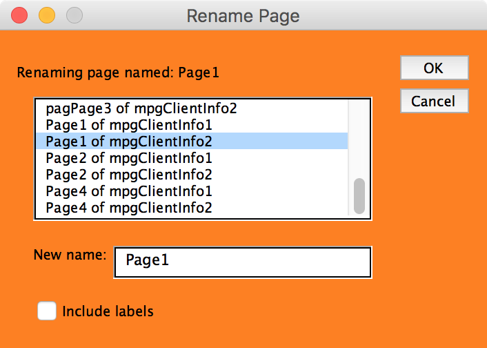 The mDialogBox titled "Rename Page"