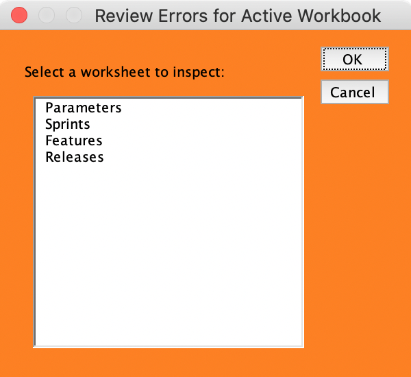 The mDialogBox titled "Review Errors for Active Workbook"