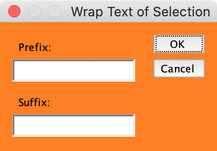 The mDialogBox titled "Wrap Text of Selection"