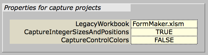 The section of the Project worksheet that holds properties for capture projects