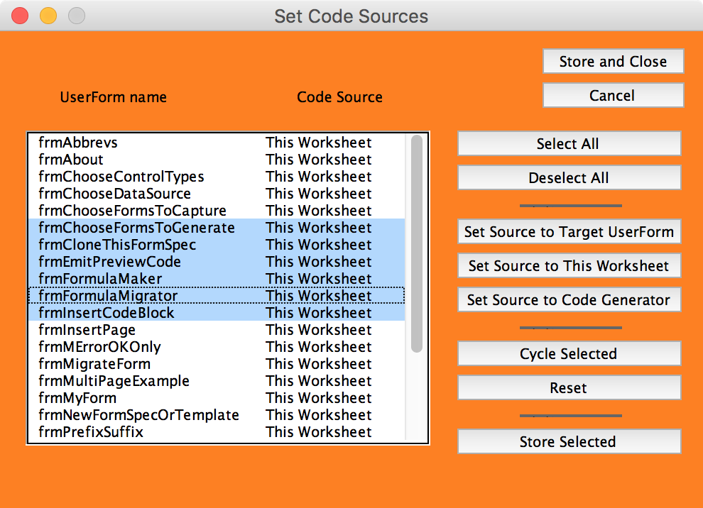 The mDialogBox titled "Set Code Sources"