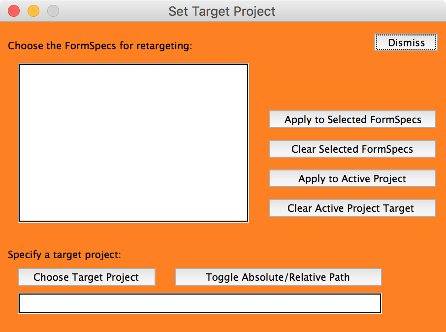 The mDialogBox titled "Set Target Project"