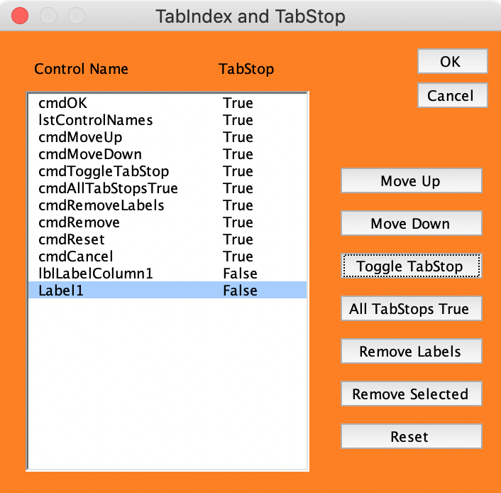 The mDialogBox titled "TabIndex and TabStop"