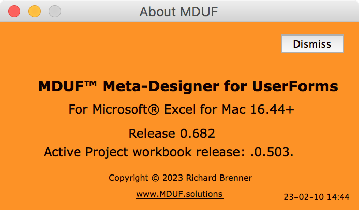 An annotated version of the MDUF "About" mDialogBox